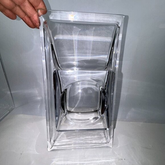 Nambe Crystal Planar Bowl 7"X13" Large Modernist Arched Centerpiece Elegant Vase - Picture 12 of 16